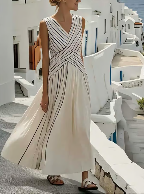 Vestido de lino sin mangas con cintura cruzada